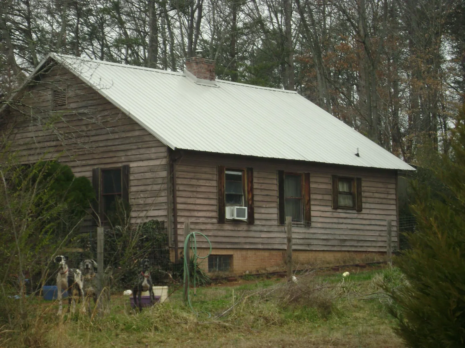 White metal roof on an old wood sided farmhouse, from a Metal Roof Installation job in Dolphin